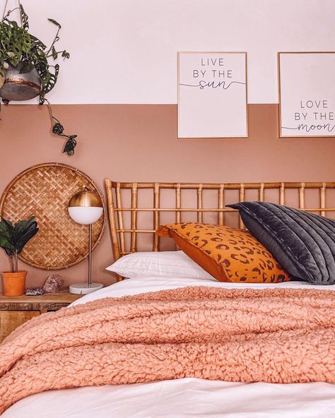 Bold Wall Paint - Farrow and Ball Sulking Room Pink - Dusty Rose Bedding - Boho Style Bedroom Bold Wall Paint, Farrow And Ball Sulking Room, Boho Study, Dusty Rose Bedding, Sulking Room Pink, Dusty Pink Bedroom, Bedding Boho, Guest Room Bed, Coastal Bedroom Decorating