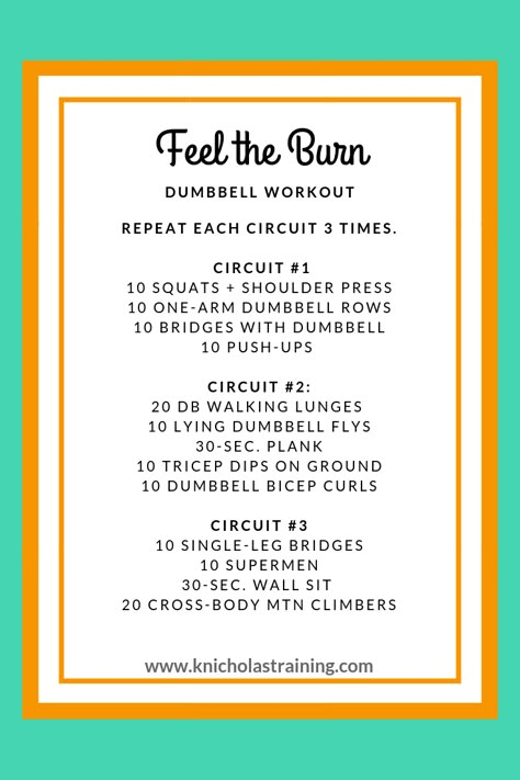 Feel the Burn Dumbbell Workout — Karen Nicholas Training Db Workout, Resistance Training Workouts, Dancing Moves, Boot Camp Workout, Circuit Workout, Bad Reputation, Fitness Exercises, Circuit Training, Strength Training Workouts