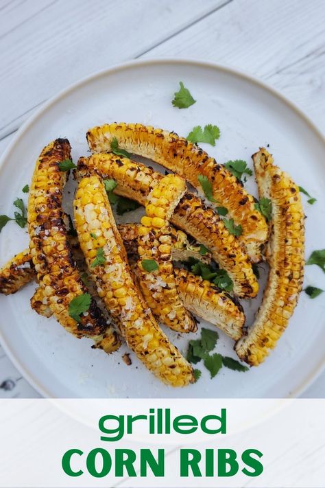 Grilled Corn Side Dish, Smoked Corn Ribs, Corn Ribs Recipe Grill, Grilled Corn Ribs Recipe, Grilled Corn Ribs, Corn Ribs Grill, Bbq Corn Ribs, Corn Steak, Corn Ribs