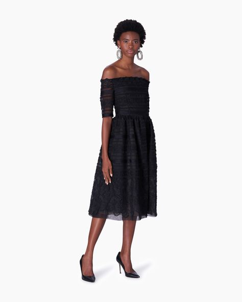 Embroidered Lace Off-Shoulder Midi Dress - Ready-to-Wear | Carolina Herrera Chic Black Dress, Party Dress Short, Lace Midi, Lace Midi Dress, Bridal Wedding Dresses, Carolina Herrera, Embroidered Lace, Bridal Wedding, Flare Skirt