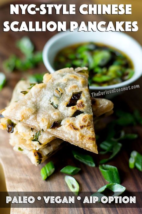 NYC-Style Chinese Scallion Pancakes (Paleo, AIP option) Chinese Scallion Pancakes, Aip Sides, Scallion Pancakes Chinese, Aip Baking, Paleo Breads, Gut Instinct, Paleo Appetizers, Aip Paleo Recipes, Scallion Pancakes