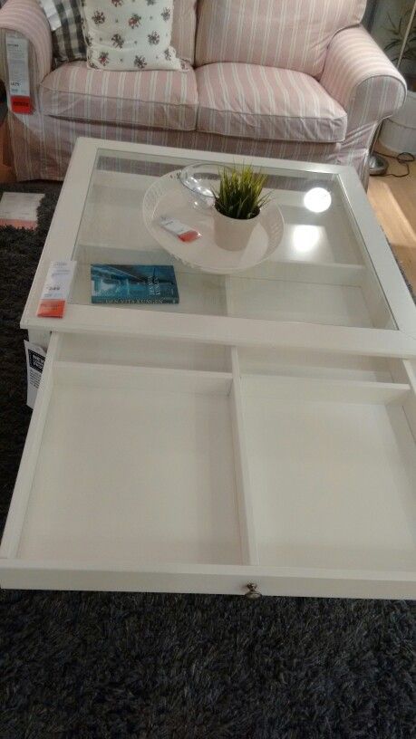 Liatorp coffee table with built-in display space.  At IKEA.  Probably going to cave in and buy this.  Or the plain-topped one at Pier One. Liatorp Coffee Table, Magnet Display, Starting A Clothing Business, Coastal Chic Decor, Hanover Street, 4 Season Room, Coffee Table Makeover, Puzzle Table, Babies Stuff