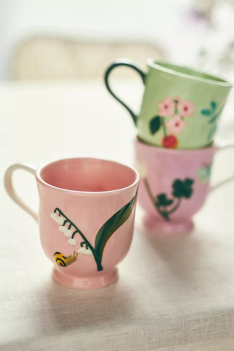 Faye Mug | Anthropologie Detailed Pottery Painting, Christmas Mugs Ceramic, Anthropologie Dishes, Whimsy Cottage, Anthropologie Mugs, Pinterest Room, Painted Ceramics, Spring Illustration, Color Me Mine