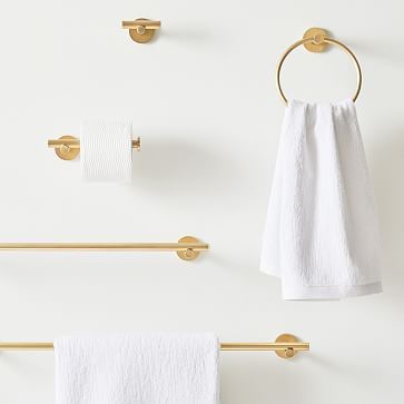 Modern Overhang Bathroom Hardware - Antique Brass (In-Stock & Ready to Ship) Modern Overhang, Glass Bathroom Shelves, Mid Century Bathroom, Metal Wall Shelves, Stylish Curtains, Glass Bathroom, Bath Hardware, Retro Designs, The Grove