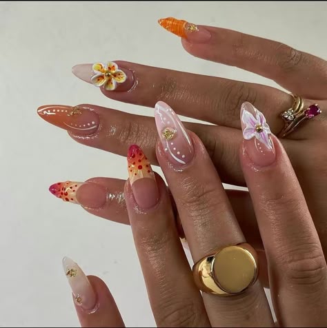 Island Nails, Tropical Nails, Summery Nails, Girly Acrylic Nails, Vacation Nails, Nail Jewelry, Funky Nails, Pretty Acrylic Nails, Floral Nails