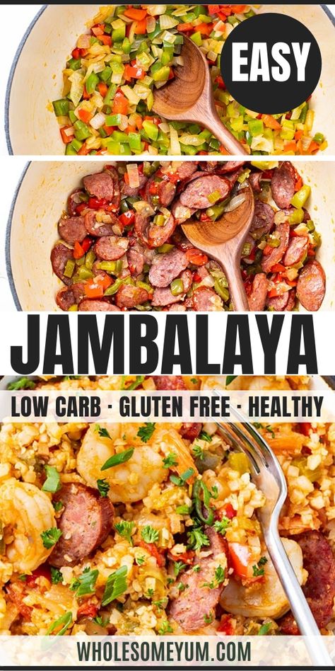 Cauliflower Jambalaya Recipe, Low Carb Jambalaya Cauliflower Rice, One Pot Recipes Healthy Low Carb, Cauliflower Rice Jambalaya Recipe, Keto Jambalaya Cauliflower Rice, Easy Keto Jambalaya, Keto Jumbolia, Healthy Jambalaya Recipe Easy, Healthy Jumbalia Recipe Easy