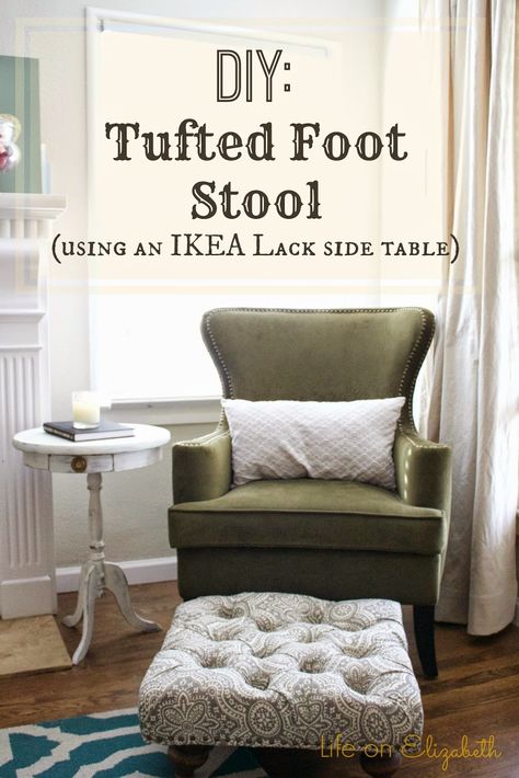 How to DIY to tufted foot stool Lack Side Table, Diy Tufted Ottoman, Ottoman Ideas, Ikea Stuff, Ikea Lack Side Table, Stool Diy, Chair Reupholstery, Lavish Living Room, Tufted Furniture