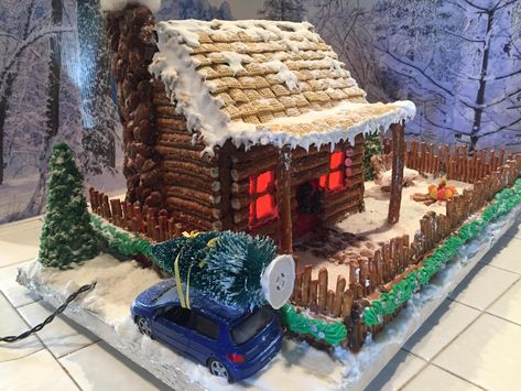 Pretzel Log Cabin, Log Cabin Gingerbread House, Gingerbread Log Cabin, Cabin Gingerbread House, Graham Cracker Gingerbread, Cabin Pictures, Graham Cracker Gingerbread House, Chicken Coop Kit, Homemade Gingerbread House