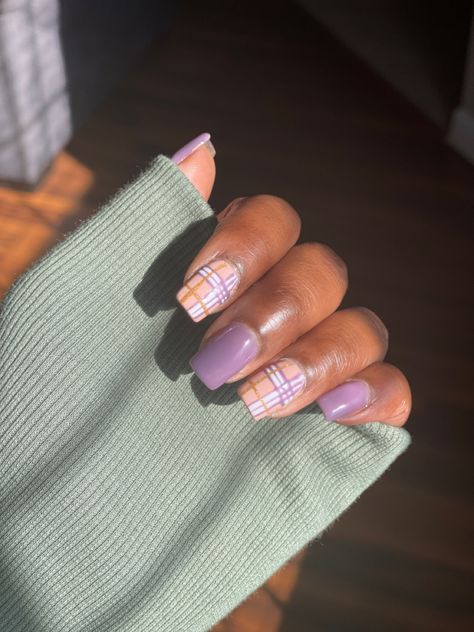 Purple Thanksgiving Nails, Sweater Texture Nails, Plaid Fall Nails, Purple Fall Nails, Texture Nails, Nails Fall Autumn, Sweater Texture, Plaid Nail Designs, Nails Purple