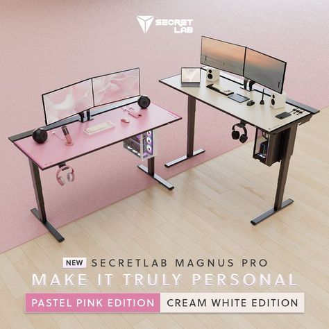 Secretlab on Instagram: "Dare to be different. Meet the all-new Secretlab MAGNUS Pro Pastel Pink and Cream White Editions — now available in limited quantities. Personalize your Secretlab MAGNUS Pro Sit-to-Stand Metal Desk with bubblegum pink or a laidback off-white, and create a setup that is uniquely yours. Only available in US and EU. Link in bio. | secretlab.co/magnuspro" Accessory Dwelling Unit, Metal Desk, Sit To Stand, Metal Desks, Dare To Be Different, Be Different, Bubblegum Pink, Bubble Gum, Cream White