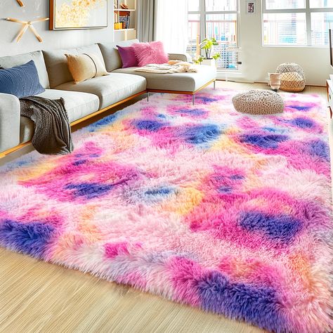 PRICES MAY VARY. Super Fluffy Living Room Rug: The 5x7 shag living room rug is made of high-density microfiber, with 1.7 inches pile, which will not shed after long-term use. Stepping onto the plush rug, indulge in pure comfort—a subtle sensation that brings delight with every step. Embrace the soft joy cherished by your entire family, including children and pets Upgrade Non Slip Bottom Rug: The plush fuzzy bedroom rug has thousands of non slip points at the bottom, ensuring that the carpet is f Boys Rug, Large Living Room Rugs, Dark Rainbow, Indoor Home Decor, Soft Shag, Classroom Rug, Home Decor Aesthetic, Shag Carpet, Area Rug For Living Room