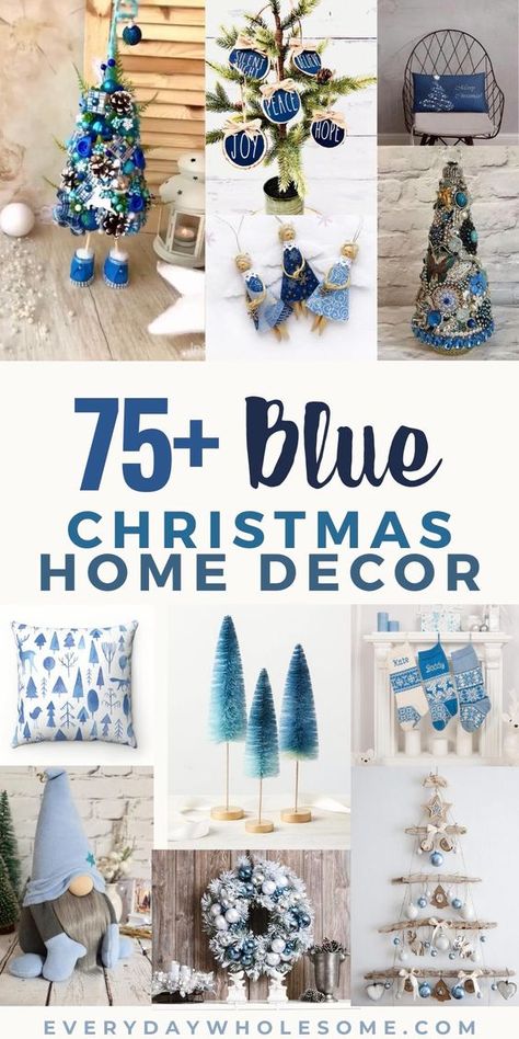 Blue Home Decor Ideas, Blue Christmas Tree Decorations, Blue Christmas Ornaments, Blue Christmas Decor, Silver Christmas Decorations, Home Decor Aesthetic, Blue Christmas Tree, Christmas Decor Inspiration, Blue Home