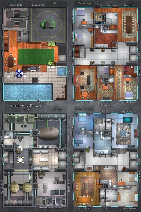 Sci Fi House, Maps Rpg, D20 Modern, Station Map, Map Layout, Cyberpunk Rpg, Building Map, Dnd World Map, Tabletop Rpg Maps