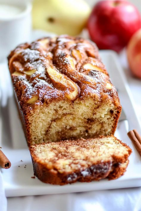 Homemade Apple Cinnamon Swirl Loaf Apple Loaf Bread Recipe, Apple Cinnamon Strudel Loaf, Cinnamon Swirl Apple Bread, Apple Cinnamon Loaf Cake, Apple Cinammon Swirl Loaf, Homemade Apple Cinnamon Swirl Loaf, Apple Cinnamon Streusel Loaf, Cinnamon Swirl Pumpkin Bread, Fall Loafs