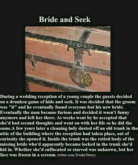 Bride And Seek. Metal Short Creepy Stories, Scary Facts, Creepy Facts, Spooky Stories, The Boogeyman, Urban Legends, After Life, Scary Stories, Ghost Stories