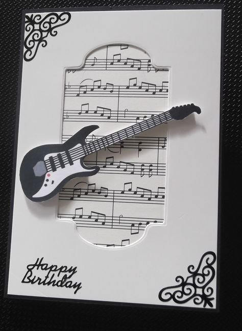 Guitar Birthday Cards For Men, Saxophone Birthday Cards, Guitar Cards Ideas, Music Handmade Cards, Handmade Male Cards, Guitar Cards Handmade, Guitar Birthday Card, Music Cards Handmade, Male Birthday Cards Handmade For Men