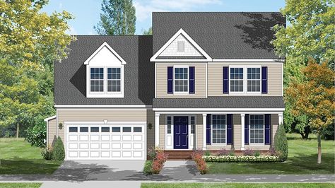 This+plan,+excellent+for+a+narrower+lot,+includes+a+generous+two-story+foyer+which+provides+access+to+the+living+room+and+dining+room.+The+rear+of+the+plan+has+a+large+kitchen+that+flows+into+the+breakfast+area+and+family+room.+Upstairs,+there+are+four+bedrooms,+including+the+master+suite.+The+front+of+the+plan+has+a+full+width+front+porch+perfect+for+summer+evenings+or+morning+coffee. Colonial House Floor Plans, Colonial Floor Plan, Small Colonial, Manor Floor Plan, Dormer Roof, Best Home Plans, Country Floor Plans, House Plans Colonial, Modern Farmhouse Ranch