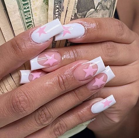 Girly Acrylic Nails, Classy Acrylic Nails, Nails Green, Nails Blue, Star Nails, Blue Spring, Pink Acrylic Nails, Girls Nails, Square Acrylic Nails