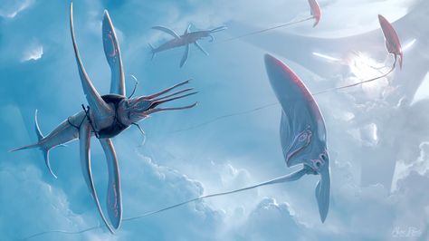 Flying alien Atmospheric Beast, Alex Ries, Scifi Illustration, Creature Fantasy, Alien Life Forms, Arte Alien, Alien Concept, Alien Design, Alien Planet