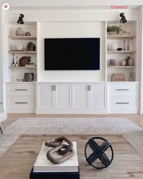 Built In Shelves Living Room, Living Room Built Ins, Shelves Living Room, Basement Remodel, Built In Shelves, Living Room Inspo, Wall Unit, Basement Ideas, Tv Room