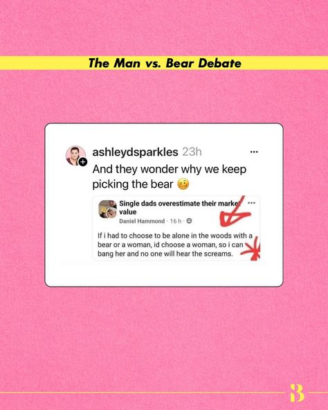 More men need to understand this debate to understand women’s fear better. #bebadass [man vs. Bear, everyday sexism, women’s safety, what women need, dear men] Bear Or Man, Man Vs Bear, Man Or Bear, Decentering Men, Andrea Dworkin, What Women Need, Real Thoughts, Social Justice Warrior, Feminist Af