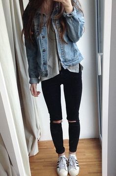 Ripped Jeans Casual, Fall Outfits For School, Hipster Outfits, 가을 패션, Outfit Goals, Outfits Casual, Looks Style, Womens Casual Outfits, Outfits Casuales