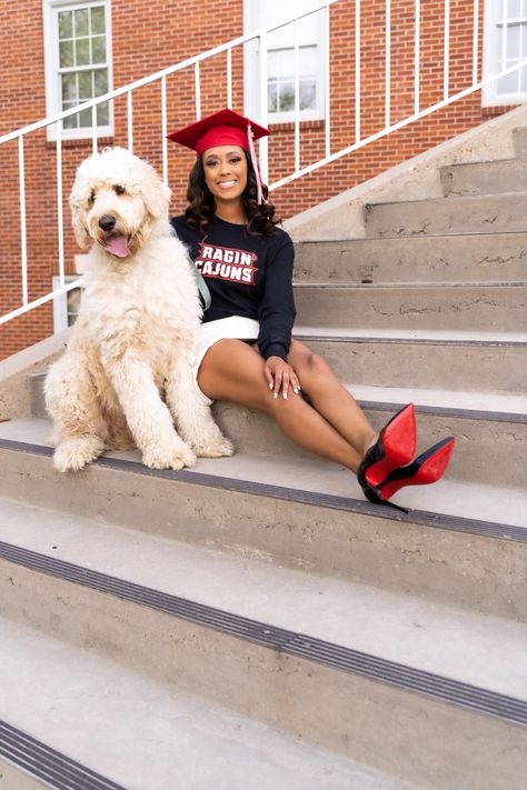 Louboutin Graduation Pictures, Red Bottoms Graduation Pictures, Red Bottom Graduation Pictures, College Graduation Pictures With Dog, Nursing School Graduation Pictures, Red College, College Graduation Photoshoot, Grad Pictures, College Graduation Photos