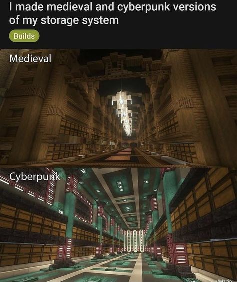 Minecraft Mosoleum, Minecraft Mega Storage Room, Storage Idea Minecraft, Blocknote Ideas, Minecraft Cyberpunk Base, Minecraft Vault Ideas, Storage System Minecraft, Minecraft Mega Base Ideas Underground, Minecraft Sewer System