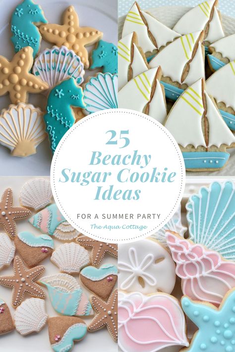 Cookie Decorating Ideas Summer, Sugar Cookie Ideas, Wedding Sugar Cookies, Birthday Party Pool, Seashell Cookies, Beach Cookies, Cookies Theme, Decorated Cookies Tutorial, Nautical Themed Party