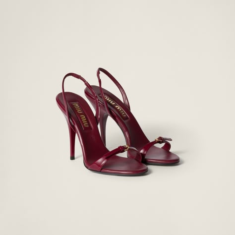 Crimson Patent Leather Sandals | Miu Miu Miu Miu Leather Heels, Vintage Designer Shoes, Branded Heels, Miu Miu Heels, Miu Miu Sandals, Classy Heels, Luxury Heels, Pretty Heels, Unique Heels