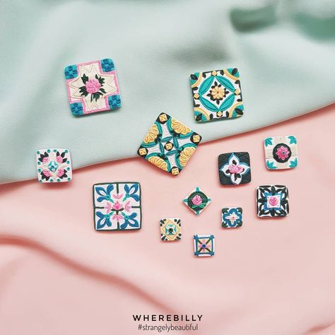 Strangely Beautiful Jewellery on Instagram: “Peranakan Tiles. Although I design and handcraft many tiles that are inspired by Peranakan motifs, I always try my best not to replicate…” Peranakan Accessories, Peranakan Jewellery, Peranakan Pattern, Peranakan Tiles, Fimo Jewelry, Color Vibe, Watercolour Inspiration, Brick Stitch Earrings, Polymer Clay Diy