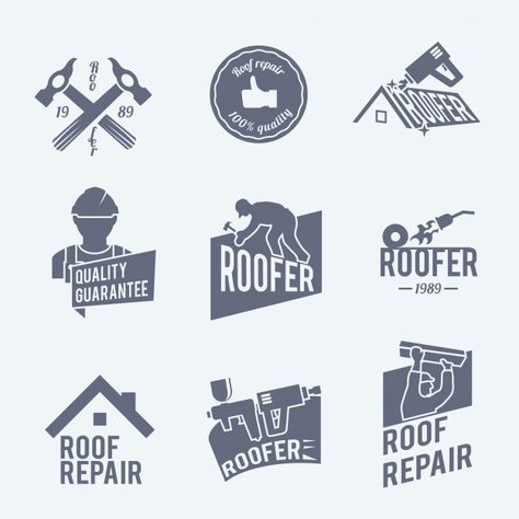 Roof repair logo templates collection | Free Vector Roofing Logo, Inside A House, Construction Logo, Cleaning Gutters, Woodworking Workshop, Roof Repair, Logo Business, Graffiti Lettering, Woodworking Designs