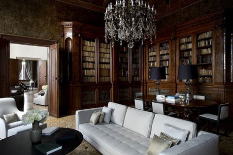 Library, photo © Aman Canal Grande Hotel, Venice, Amanresorts. Aman Hotel, Hotel Interior, The Ceiling, Home Library, Classic House, Venice Italy, Retail Design, Luxury House, White Walls