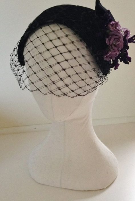 Half Hat Vintage, Vintage Hat-style Fascinator For Races, Handmade Vintage Hat-style Fascinator, 1950’s Womens Hats, Luxury Vintage Headpiece Hat, 1950s Hats, Evening Hat, Vintage Black Hat Headpiece, 1940s Hats