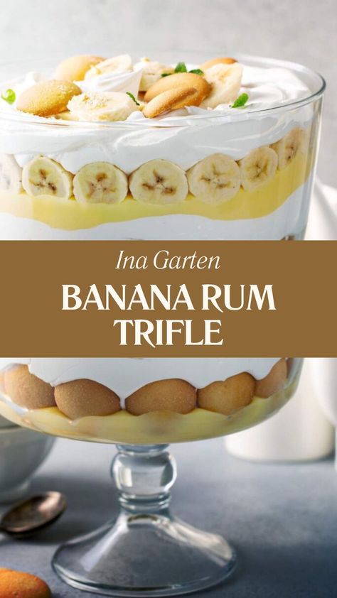 Ina Garten Banana Rum Trifle Whole Milk Dessert Recipes, Banana Cream Trifle, Banana Trifle, Banana Desserts, Trifle Dessert Recipes, Banana Rum, Milk Dessert, Ginger Biscuits, Ina Garten Recipes