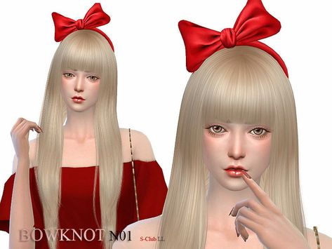 S-Club LL ts4 bowknot 01 Sims 4 Hair Bow, Sims 4 Bow Cc, Sims 4 Cc Best, Sims 4 Pc, Hair The Sims 4, Hair With Bow, Disney Princess Hairstyles, Cc Shopping, Red Hair Bow