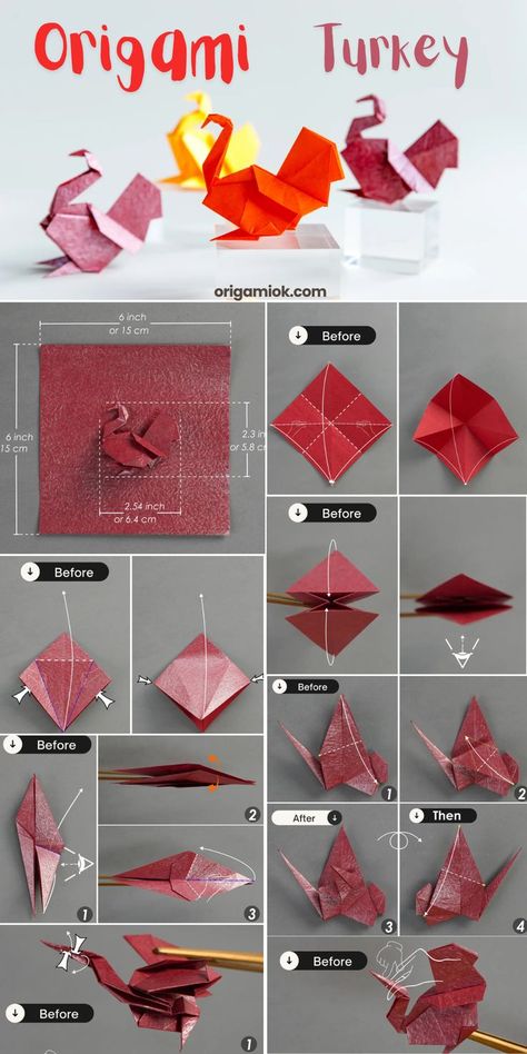 Origami Turkey, Creative Origami, Instruções Origami, Origami Bird, How To Make Origami, Crafts Origami, Diy Origami, Paper Airplanes, Paper Crafts Origami