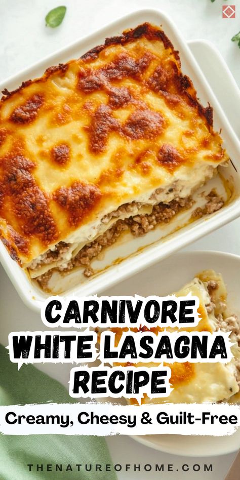 Enjoy a lasagna packed with creamy flavor and zero carbs! This carnivore white lasagna is layered with meat and cheese, making it the perfect comfort food for a low-carb or keto diet. Easy to make and full of rich, savory goodness. Save this pin to try this creamy, guilt-free lasagna! Lasagne With Cream Cheese, Keto Alfredo Lasagna, Savory Low Carb Dinners, Paleo High Protein Meals, Carnivore Lasagna Recipe, Bbbe Recipes, Lower Carb Dinners, Carnivore Diet Soup Recipes, Dirty Carnivore Recipes