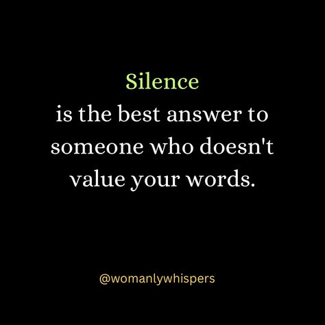 Let your peace speak volumes. 🌌🤫 Follow @womanlywhispers for more… Silence often serves as the most eloquent reply to those who fail to recognize the worth of your words. . . #valueyourvoice #silencespeaks #innerpeace #silentstrength #respectyourwords #peacefulmind #wordsmatter #powerofsilence #selfrespect Silence Speaks Volumes Quotes, Silence Speaks Volumes, R Words, Words Matter, Best Answer, Self Respect, Inner Peace, Peace Of Mind, Fails