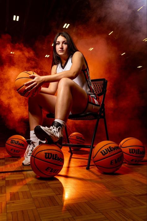 Basketball Senior Portraits, Creative Basketball Pictures, High School Basketball Pictures, College Basketball Photoshoot, Basketball Photo Shoot Ideas, Dramatic Basketball Photography, Basketball Studio Photoshoot, Basketball Sports Photography, Basketball Senior Pictures In Gym