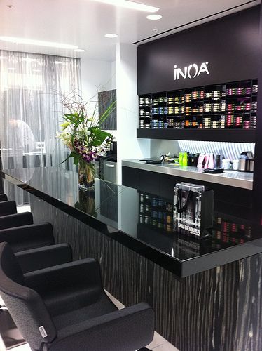 INOA color bar | Monica D. | Flickr Salon Coffee Bar Ideas, Salon Coffee Bar, Salon Color Bar Ideas, Color Bar Salon Ideas, Color Bar Salon, Salon Color Bar, Salon Interior Design Ideas, Coffee Bar Ideas, Hairdresser Salon