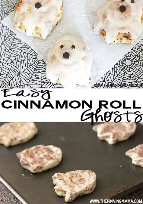 {Easy Halloween Breakfast} Cinnamon Roll Ghosts • The Pinning Mama Breakfast Ideas Cinnamon Rolls, Breakfast Ideas Cinnamon, Easy Halloween Breakfast, Halloween Breakfast Ideas, Halloween Pancakes, The Pinning Mama, Breakfast Cinnamon, Halloween Brownies, Halloween Snacks For Kids