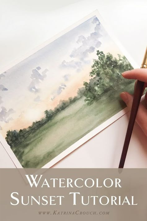 In this step by step watercolor sunset, I'll share with you my easy tricks for creating a beautiful sunset with watercolor. This technique took me forever to find, but I'm excited to finally share it with you today in this watercolor painting tutorial #howtopaint #watercolor Atmospheric Watercolor Landscape, Watercolor Painting Tutorials Videos, Beginner Watercolor Ideas Landscape, Watercolour Lessons Step By Step, Watercolor Tutorial Landscape, Watercolor Scenery Tutorial, Landscape Watercolor Tutorial, Beautiful Watercolor Paintings Nature, Easy Watercolor Paintings For Beginners Landscape