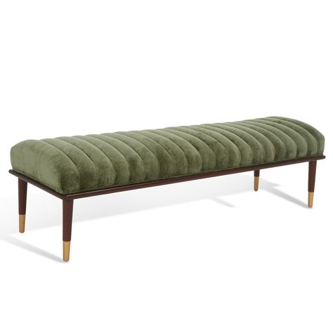 SafaviehCouture Flannery Bench & Reviews | Wayfair Green Bench, Olive Green Velvet, Velvet Bench, Green Office, Office Renovation, Velvet Accents, Green Home Decor, Table Stool, Linen Upholstery