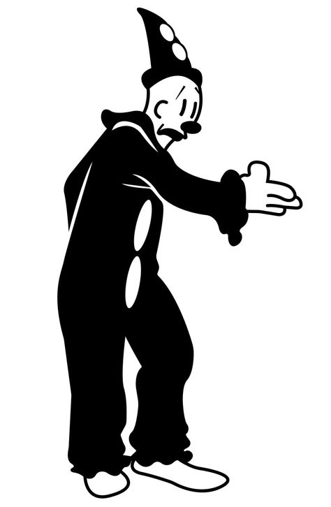 Clown And Ghost Cartoon, Black And White Clown Drawing, Clown And Ghost, Koko The Clown Ghost, Koko The Clown, Black And White Clown, Ghost Cartoon, Clown Costume, The Clown