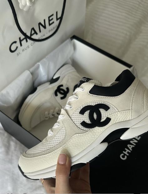 Chanel Tennis Shoes, Chanel Tennis, Sneaker Plug, Chanel Trainers, Cute Running Shoes, Pretty Sneakers, Chanel Sneakers, Shoes Outfit Fashion, Fresh Shoes