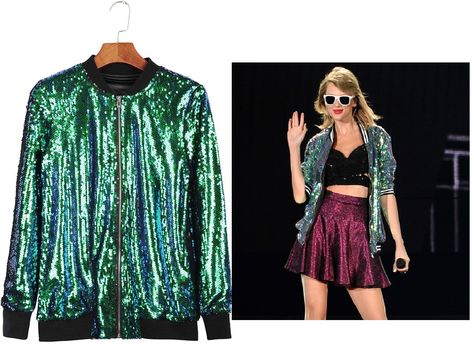 Sequin bomber dupe similar to Taylor Swift 1989 tour outfit! Taylor Swift Sequin Jacket, 1989 Tour Outfit, Taylor Swift 1989 Tour Outfits, Taylor Swift 1989 Tour, Eras Tour Outfit, Concert Outfit Summer, 1989 Tour, Fitted Long Sleeve, Taylor Swift 1989