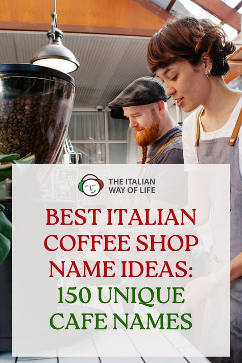 ☕ Brew up success with a captivating Italian coffee shop name! Explore 150 unique cafe names, each infused with Italy's coffee culture's rich essence and elegance. Choose a name that tells a story of tradition, romance, and mystery, ensuring your coffee bar stands out. Dive into our curated list and find the perfect name to espresso your brand’s uniqueness! #ItalianCoffeeShopNames #CafeNamingInspiration Italy Coffee Shop Italian Cafe, Best Cafe Names, French Cafe Name Ideas, Italian Coffee Shop Design, Italian Coffee Bar, Unique Cafe Name Ideas, Italy Coffee Shop, Cafe Names Ideas Inspiration, Coffee Shop Names Ideas Unique