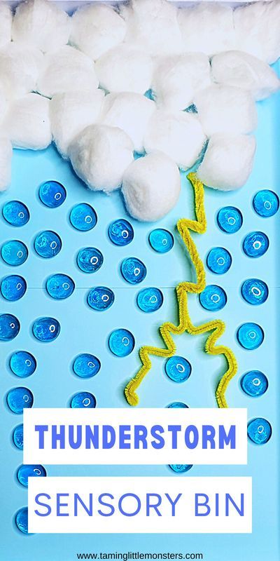 Learn about the weather with this Thunderstorm Sensory Bin. A fun and easy activity for toddlers and preschoolers to learn about clouds, rain, lightning and thunder. #weather #sensory #toddler #preschool Weather Sensory, Thunder Weather, Lightning And Thunder, Cloud Activities, Weather Activities For Kids, Weather Activity, Prek Crafts, Cloud Craft, Activity For Toddlers