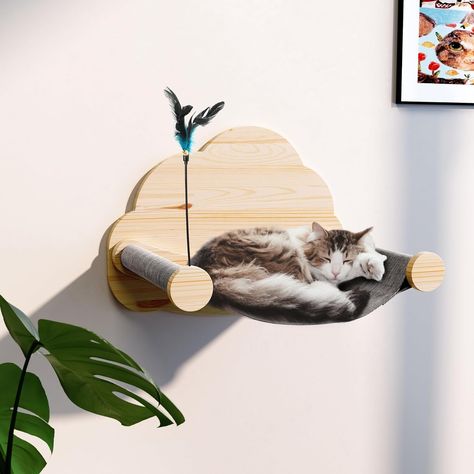 🌟 Dreaming of a cat paradise? This fluffy feline found their own little piece of heaven on a wooden cloud-shaped shelf! 😇🐾 Who could resist this level of cuteness? 😻💕 #CatParadise #CloudShelfLove #FluffyDreams Cat Paradise, Cat Climbing Wall, Cat Ladder, Cat Wall Shelves, Cat Wall Furniture, Hammock Bed, Cat Perch, Cat Hammock, Cat Shelves